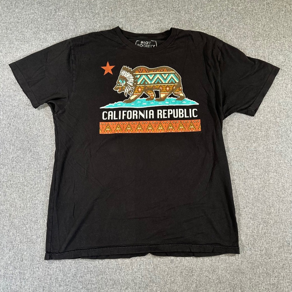 Riot Society California Republic Bear T Shirt Mens XL Black Graphic Tee Cotton